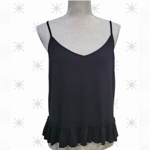 INC Intimates Deep Black Crop Cotton Knit Camisole Top Adj Straps Stretch Large